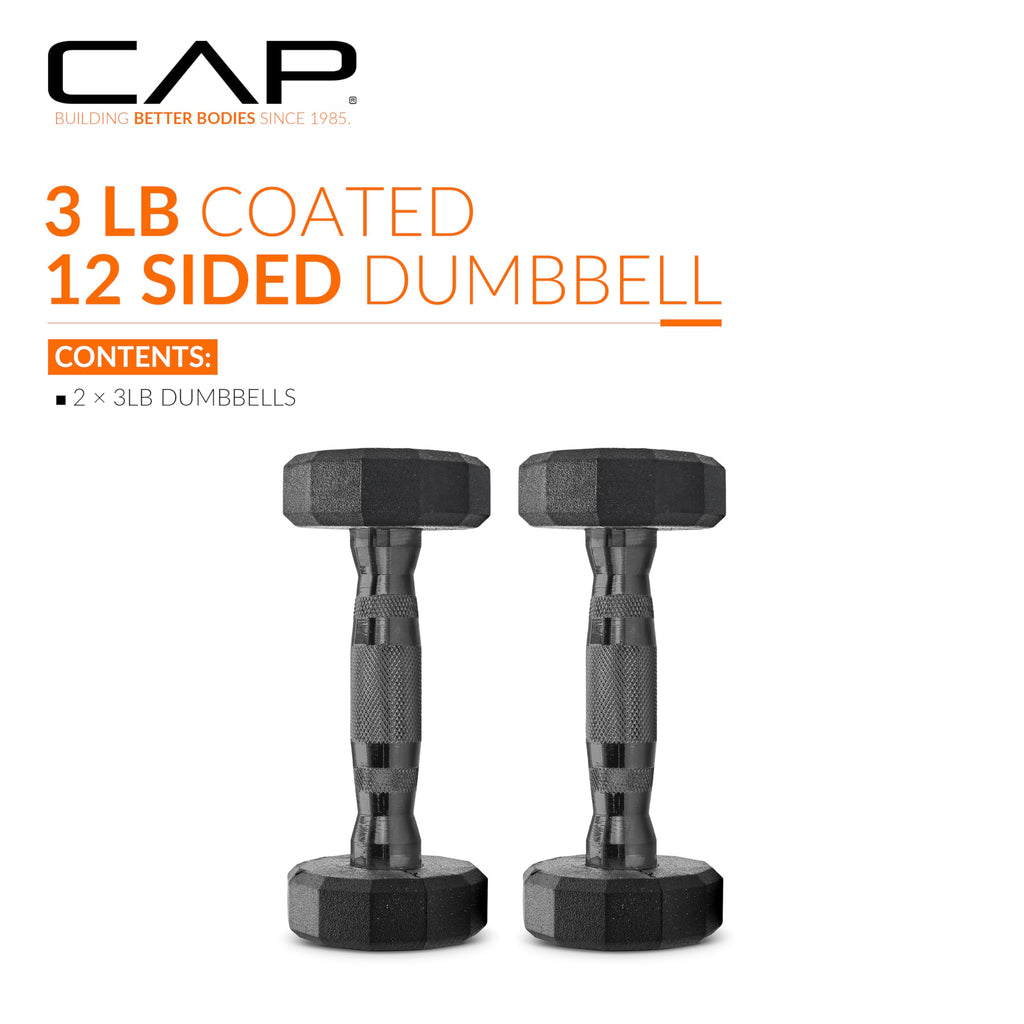 CAP Barbell 12-Sided Coated Dumbbell with Black Handle, Pair, 3 LB
