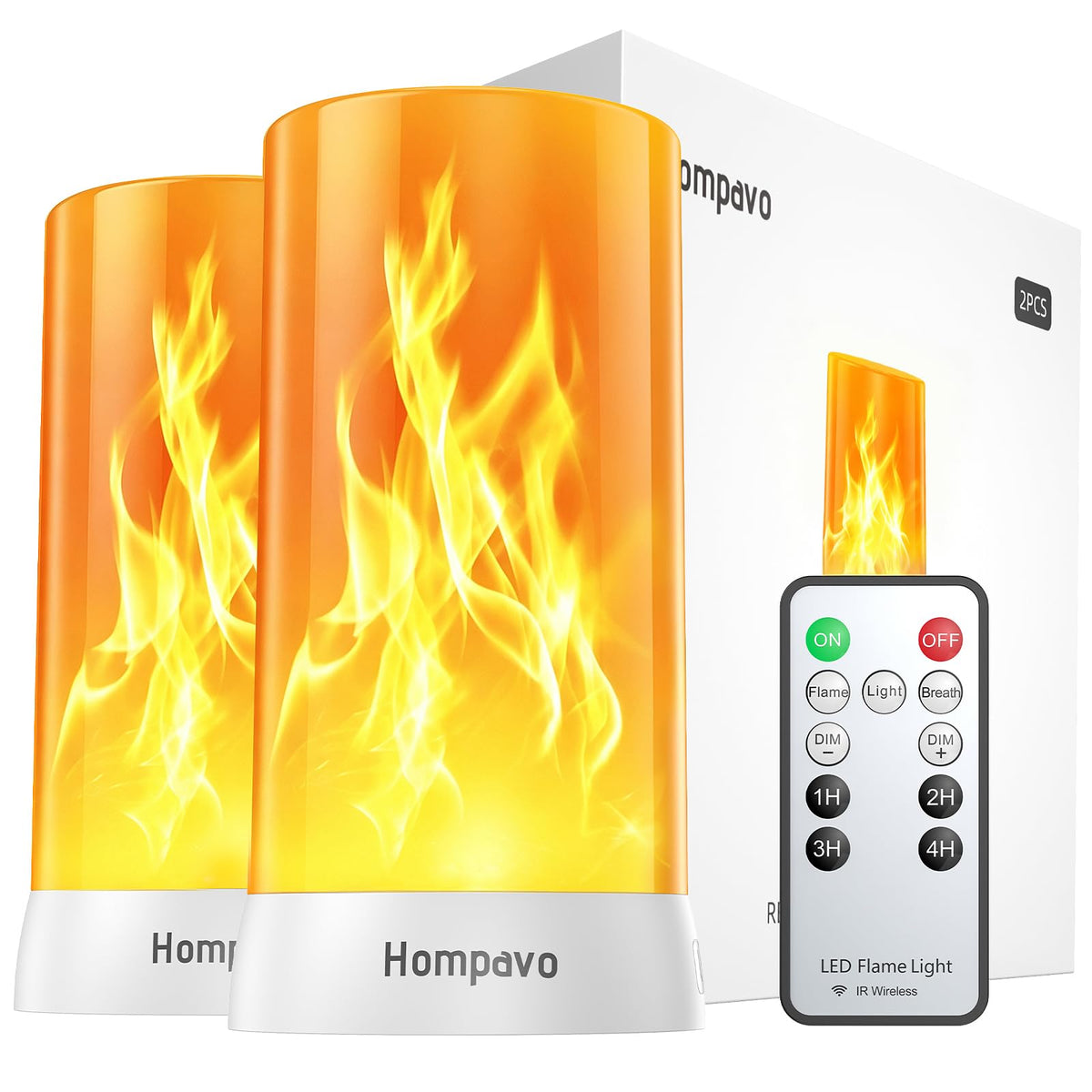 Hompavo 【Upgraded】 Flame Lights with Remote, Timer, 4-Mode Rechargeable