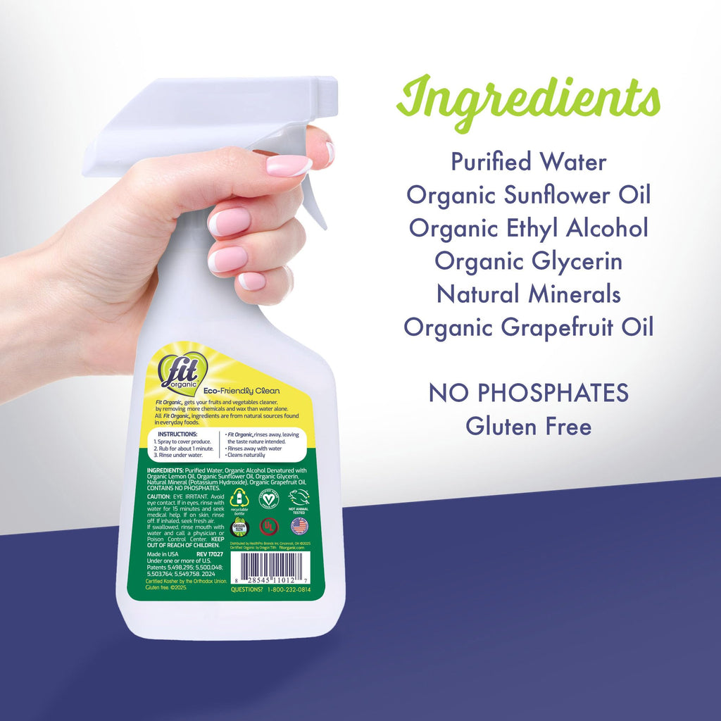 FIT Organic Fruit and Vegetable Wash Spray – USDA Certified Organic & Kosher Produce Cleaner – Removes 98% Pesticides, Waxes & Contaminants–Family & Pet Safe, Natural & Chemical-Free–12 Fl Oz (2-Pack)