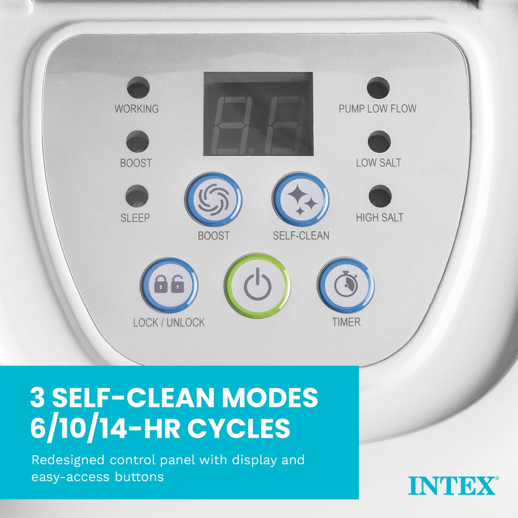 Intex Krystal Clear Saltwater Pool Chlorine System for Above Ground Pools up to 4,500 Gallons, Pool Cleaner with Automatic Timer and Self Cleaning