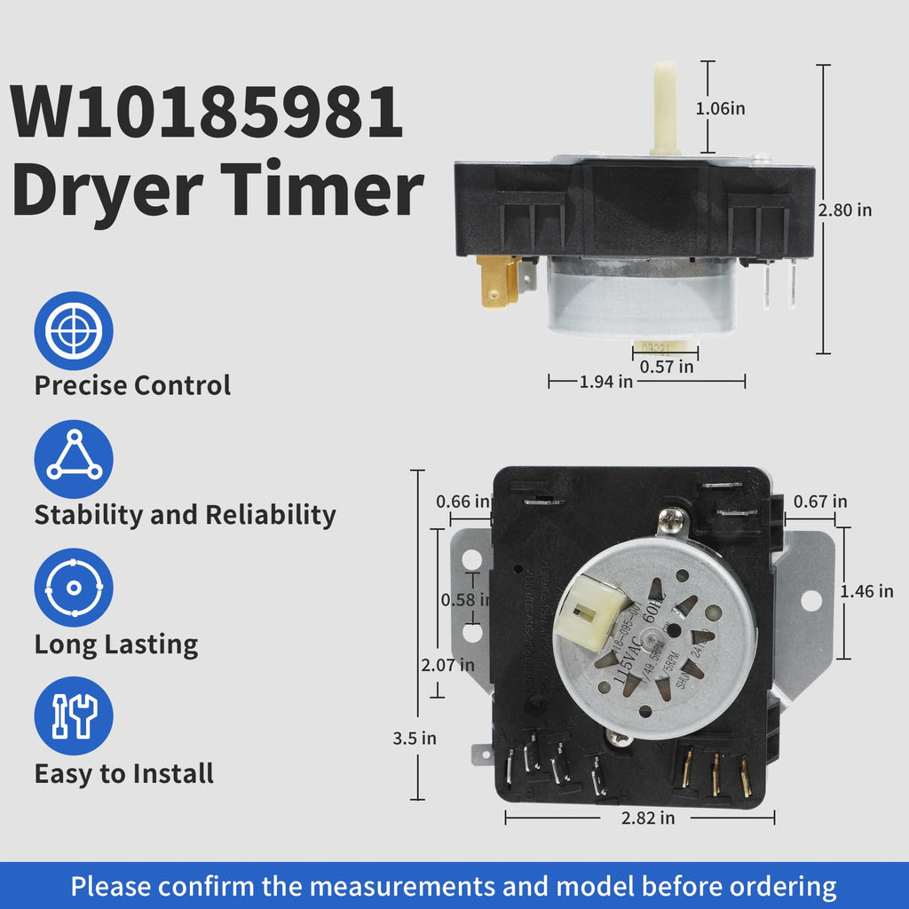 WGD4815EW2 MGDC215EW2 MGDC300BW1 WGD4800XQ4 WGD4800BQ2 W10185981 Dryer Timer Compatible with Kenmore Maytag Crosley Whirlpool Dryer Timer 115VAC 60Hz, WPW10185981 Replacement 418-095-20-B5 W10185981 E