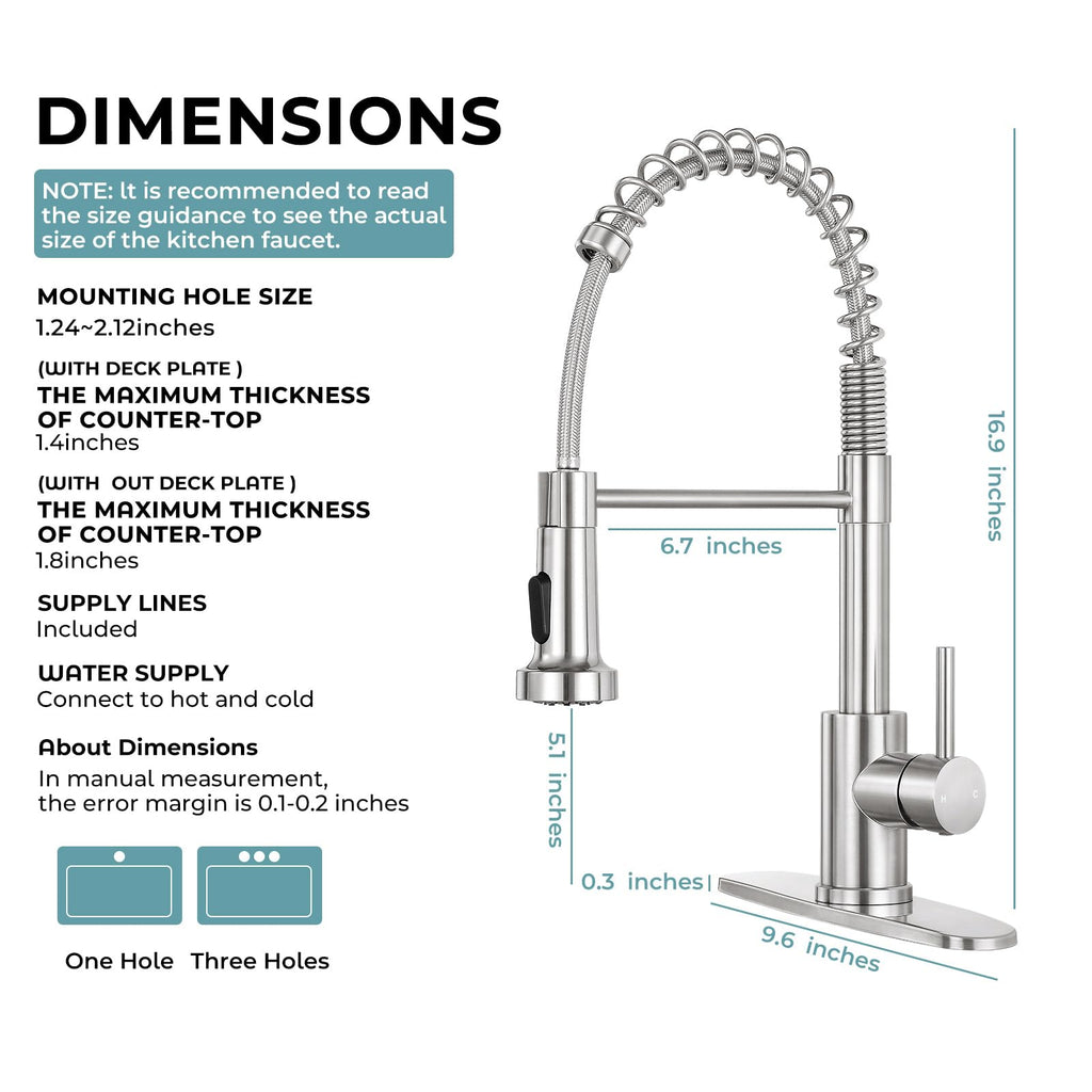 KHQF Kitchen Faucet with Pull Down Sprayer, Brushed Nickel
