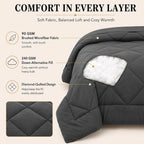 CozyLux Queen Comforter Set 88"x88" Dark Grey - 7 Piece Bed in a Bag