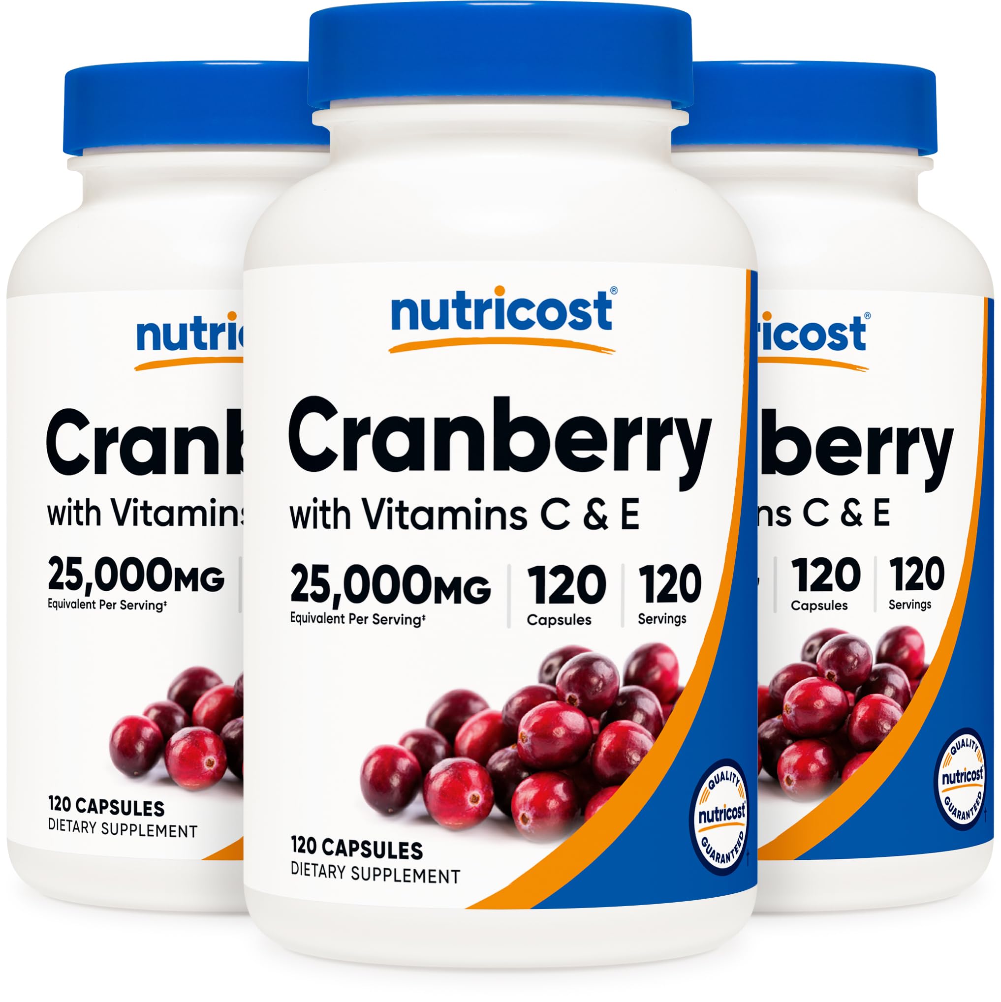 Nutricost Cranberry Extract 25,000mg Equivalent from 500mg of 50:1 Extract Per Serving, 120 Capsules for 120 Servings Per Bottle (3 Pack) - with 45mg of Vitamin C & 5mg of Vitamin E