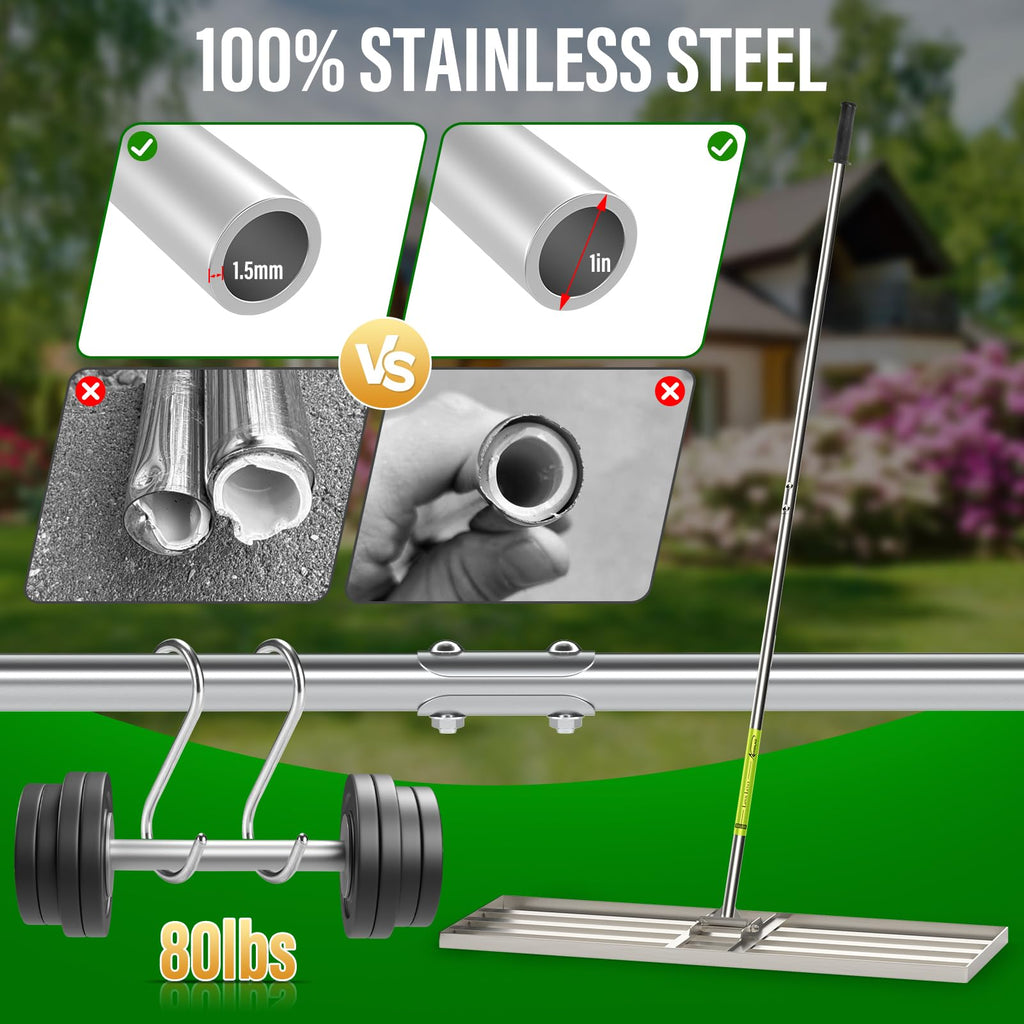 48x12 in Lawn Leveling Rake,Heavy-Duty Stainless Steel Landscape Rake