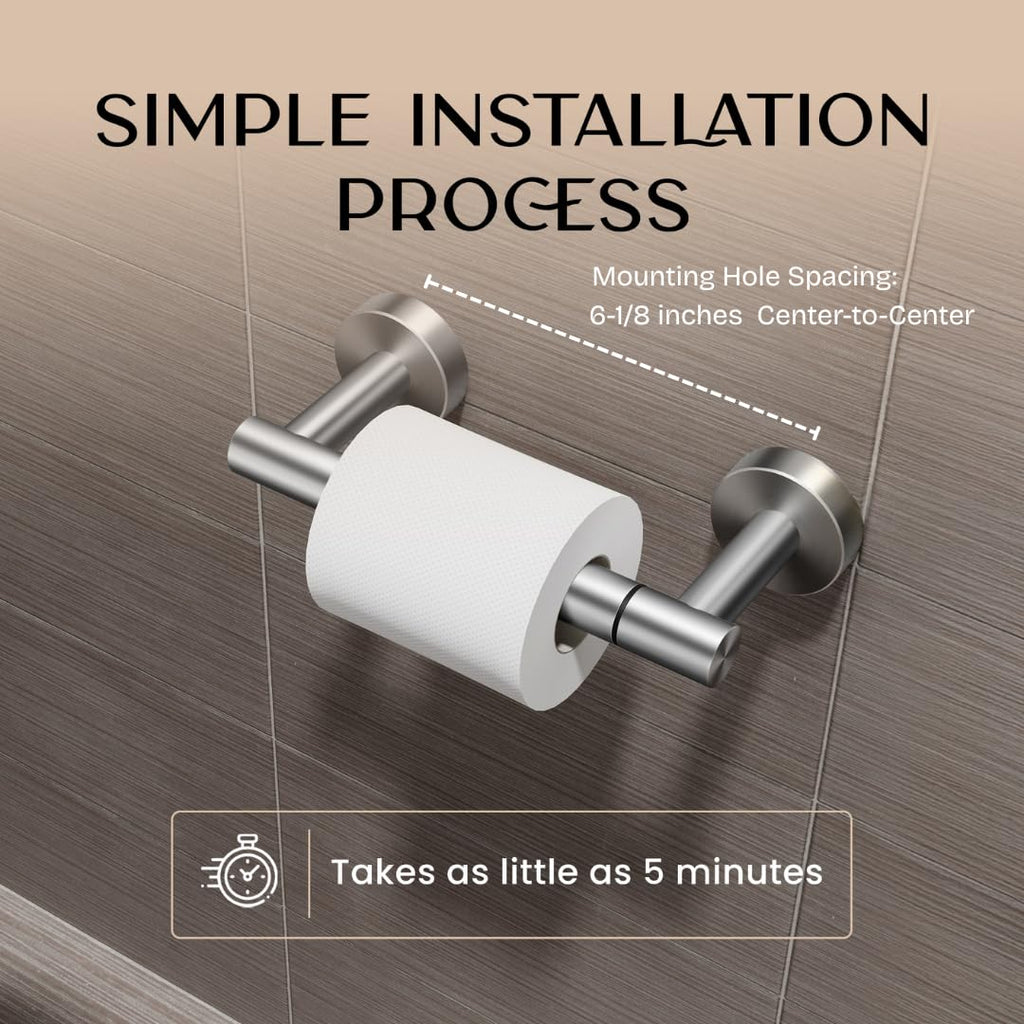 Day Moon™ Toilet Paper Holder Wall Mount, Modern Roll Holder for Bathroom, Stainless Steel Rustproof Double Post Pivoting Tissue Roll Holder for Bathroom, Classic, Brushed Nickel