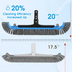 2 in 1 Pool Brush with Poles 10ft - 20'' Heavy Duty Swimming Pool Brush & Multifunctional Brush Head, 9ft Aluminum Poles, Cleaning Inground & Above Ground Pools