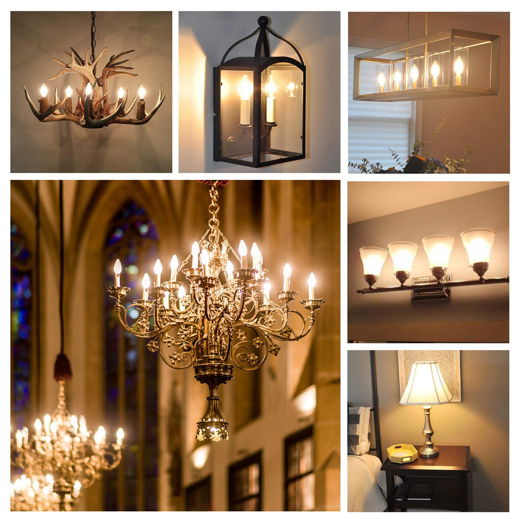 Hizashi 90+CRI Candelabra LED Light Bulbs 60 Watt, 2700K Warm White, E12 LED Bulb Dimmable, B11 Chandelier Light Bulbs, 6W, 550LM, Candle Light Bulbs, UL Listed, 12 Pack