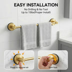 Dovyn Stainless Steel Suction Cup Towel Bar, Adjustable Towel Racks for Bathroom (14.6-24 Inch) - Bathroom Towel Holder Wall Mounted for Glass Shower Door & Wall (Brushed Gold)