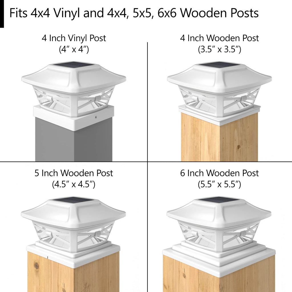 Davinci Lighting Renaissance Solar Outdoor Post Cap Lights - Includes Bases for 4x4 5x5 6x6 Posts - Bright LED Light - Pearl White (12 Pack)