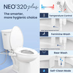 LUXE Bidet NEO 320 Plus - Warm Water, Dual Nozzle, Non-Electric Bidet Attachment for Toilet Seat, Patented Slide-In Install, 360° Self-Clean, EZ-Lift to Clean, Feminine & Rear Wash (Gold)