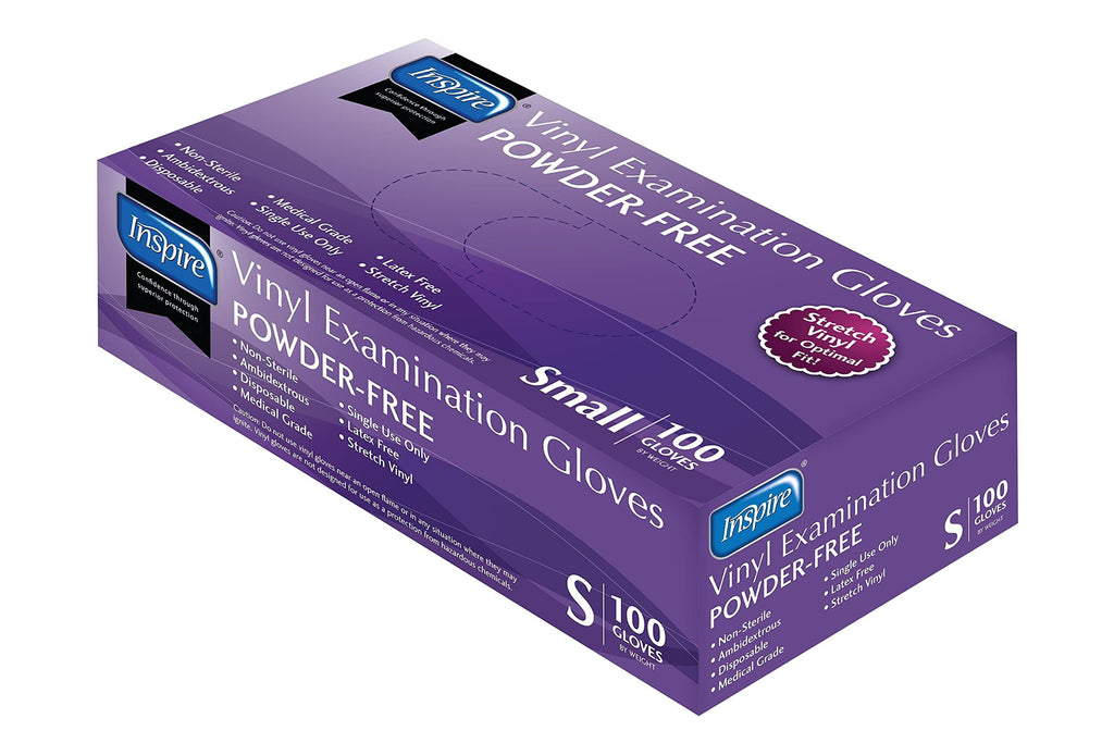 Inspire Stretch Vinyl Exam Gloves | THE ORIGINAL Quality Disposable Latex Free Medical Glove Cleaning Cooking Food Service Labs Healthcare and Household Small, 1000 Count