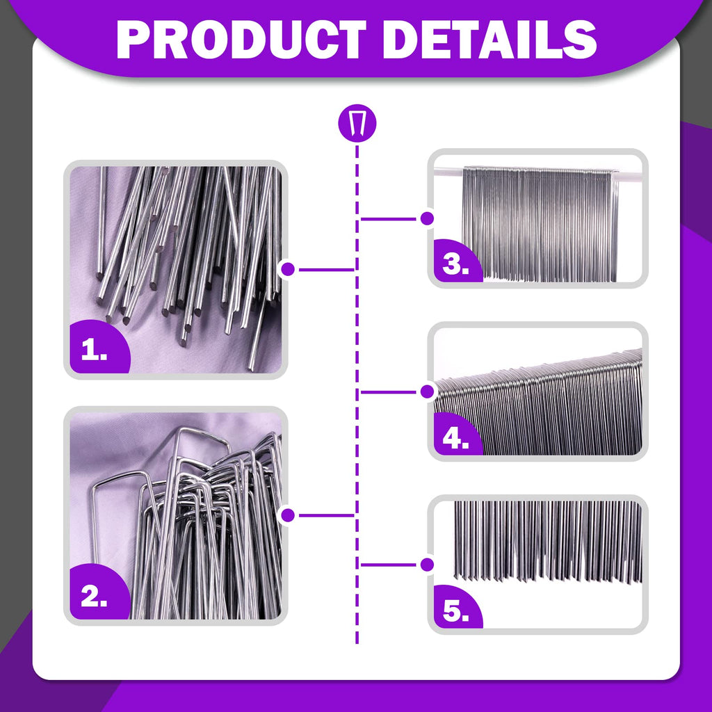 Swpeet 201Pcs U-Shaped Landscape Garden Stakes Staples and Plastic Fixing Gasket with Pick Hook Assortment Kit, Garden Lawn Landscape Staples for Irrigation Hoses, Fixed Fences, Artificial Turf Nails