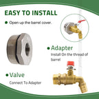 Horiznext 55 Gallon Drum Faucet with epdm Gasket, 50 gal Oil Water rain Barrel Valve Bucket Spigot, NPT3/4 Thread 5/8 inch Barb Brass Valve & 2" Stainless Steel Adapter kit