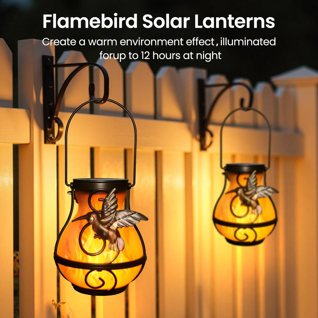 Solar Lanterns Outdoor Waterproof Hanging Hummingbird Flickering Flame