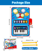 DQMOON Toys for 1 Year Old Boy Gifts, 2 in 1 Musical Mat with Piano & Drum, Adjustable Volume, Musical Toys for 1 Year Old, Christmas Birthday Easter Gifts for 1-2 Year Old Boys Girls (Blue)