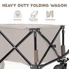 Timber Ridge Collapsible Outdoor Folding Wagon Cart Heavy Duty Camping Patio Shopping Garden Cart with Side Bag Cup Holder, Tan