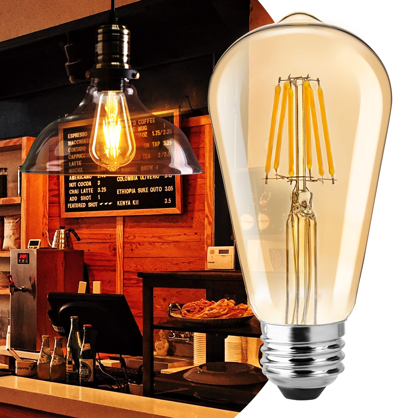 Brightown Edison Bulb, Dimmable 6W E26 LED Bulbs 60 Watts Equivalent Warm White, 6 Pack