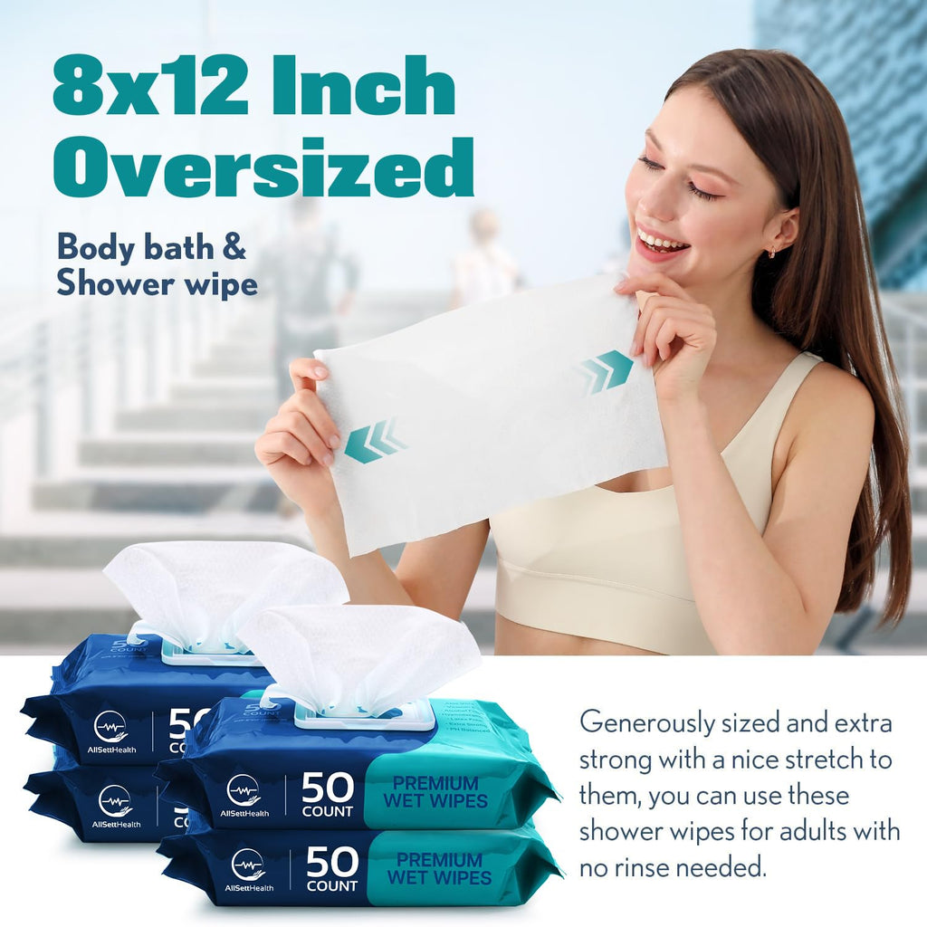 Body Wipes for Adults Bathing No Rinse - Adult Wipes for Elderly 8" x 12" (400 count) Shower for Adults No Rinse, Incontinence Disposable Washcloths, Aloe Vera, Vitamin E
