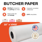 IDL Packaging White Butcher Paper 18" x 12000" (1000 feet) - USA-Made Natural Butcher Paper Roll for Meat and Fish - Uncoated, Unwaxed & Food-Grade Material for Smoker, Grilling & BBQ