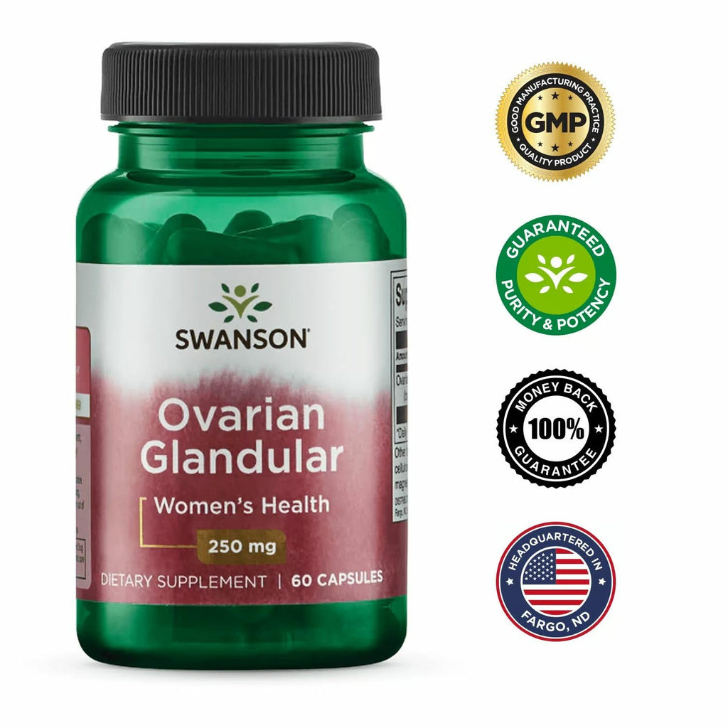 Swanson Ovarian Glandular - Natural Supplement Promoting Women's Glandular Health & Balance Support - Sourced from Premium Bovine Tissue to Support Wellness - (60 Capsules, 250mg Each) (2 Pack)