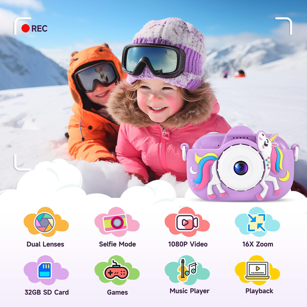 MAVOKIS Kids Camera Digital Camera for Age 3-8, 1080P Toddler Camera for Kid with 32GB SD Card, Toddler Girls Toys Age 6-9, Christmas Birthday Gifts for Children, Purple