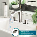 gotonovo Waterfall 8 inch Widespread Bathroom Faucet Set Bathroom Sink Faucet 3 Hole 2 Handle Vanity Lavatory Deck Mount with Pop Up Drain and Water Supply Lines Round Body Brushed Nickel