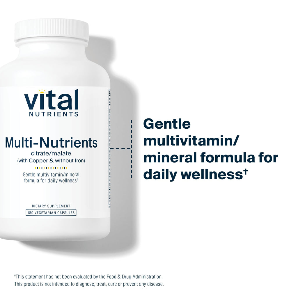 Vital Nutrients - Multi-Nutrients 2 - Citrate/Malate Formula (with Copper and Without Iron) - Multi-Vitamin/Mineral, Potent Antioxidants, Gentle Bioavailable Form - 180 Vegetarian Capsules per Bottle