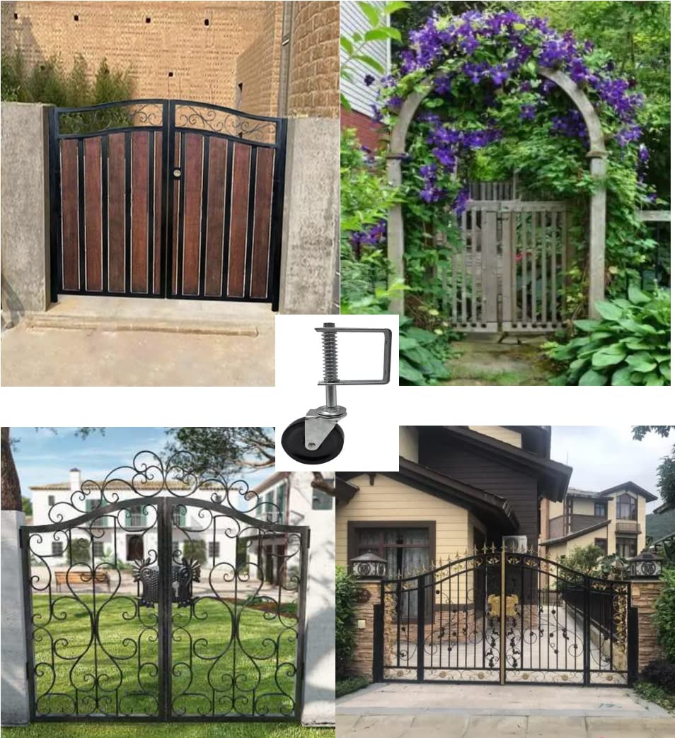gate Wheel for Wooden gate and Fence 4”and 5", Heavy Duty Gate Caster Wheel with Spring Loaded,Universal Mount Pate, 250-500 lbs Load Capacity, 4 and 5 Inches Rubber Wheel (5 inch with Brake, 1 pcs)