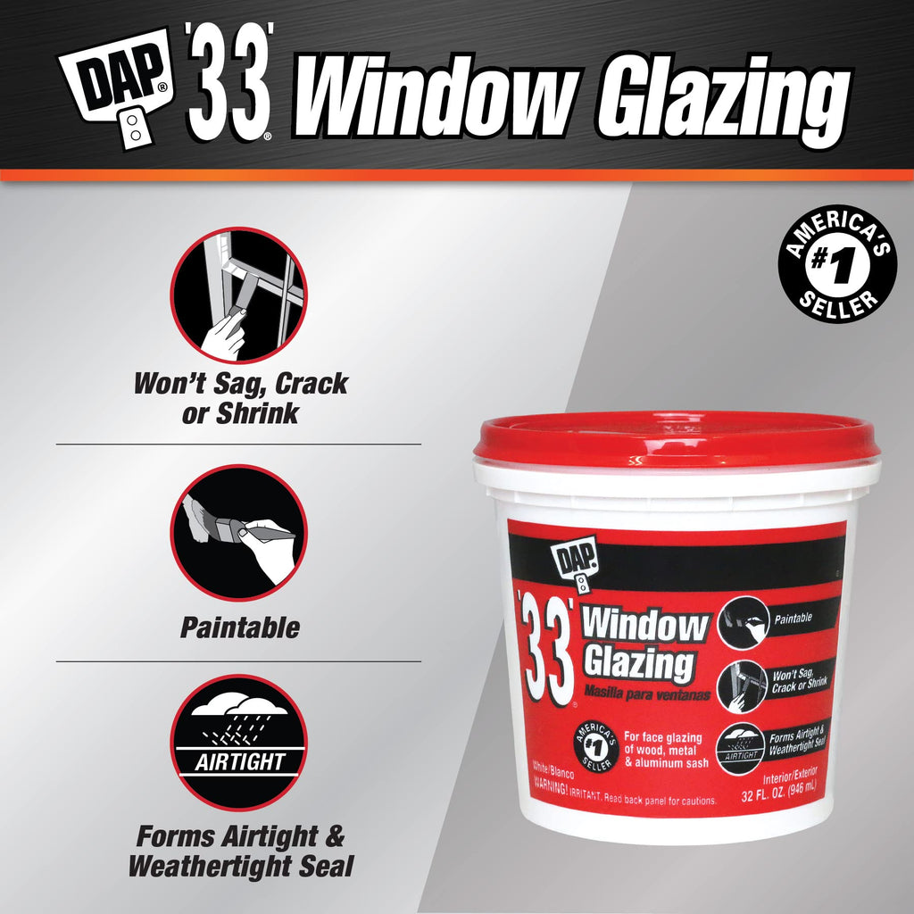 DAP '33' Window Glazing, White, 32 Oz (7079812122)