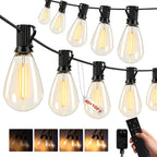 50(40+10)FT Outdoor String Lights, 15m Waterproof Remote LED Patio Lights with 19+1 S11 Bulbs 10FT Extension Cable, Dimmable Outside Hanging Lights for House, Porch,Yard,Garden,Bistro, Gazebo lighting