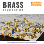 SUNGATOR 1-Inch Push Fit PEX Tee, No Lead Brass Plumbing Pipe Connector T Fittings with Disconnect Clip, Push-to-Connect, Copper, CPVC (2-Pack)