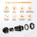 QILIPSU 50pcs 1/2" NPT Cable Gland Waterproof IP68 Nylon Cable Pass Through Cord Grip Connector Strain Relief Wire Grommet