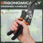 DECERK® 8.5" Professional Pruning Shears - Cuts 4X Easier with Ultra Sharp Japanese Steel Titanium Blade, Arthritis Friendly Garden Scissors & Plant Clippers, Effortlessly Prunes 3/4" Branches