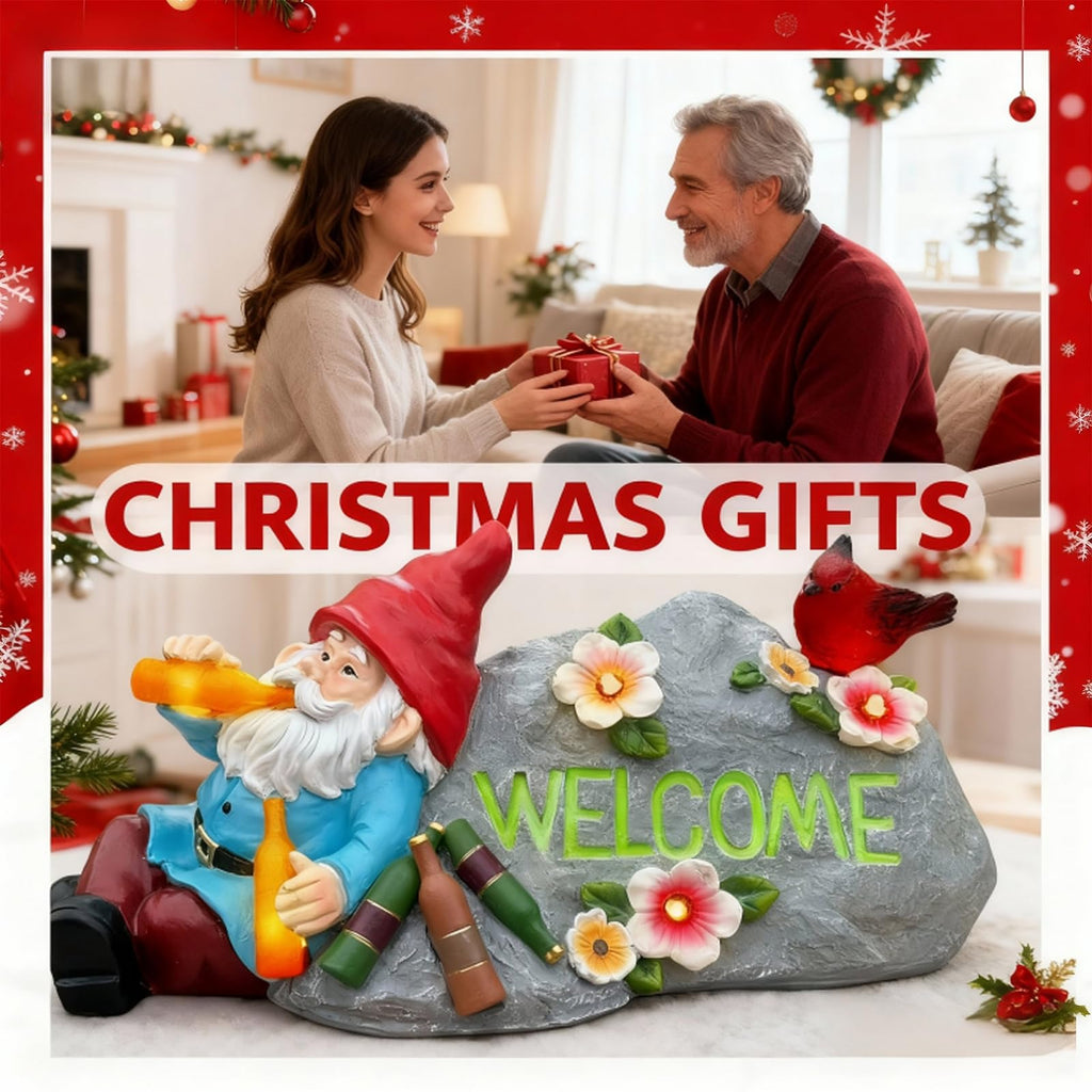 Elegondrar Funny Garden Gnomes Statue with Welcome, Solar Outdoor Gnomes Decorations for Yard, Patio, Lawn, Christmas Birthday Housewaming Gifts, for Dad, Men, Husband, Grandpa, 11.8 Inch, Resin