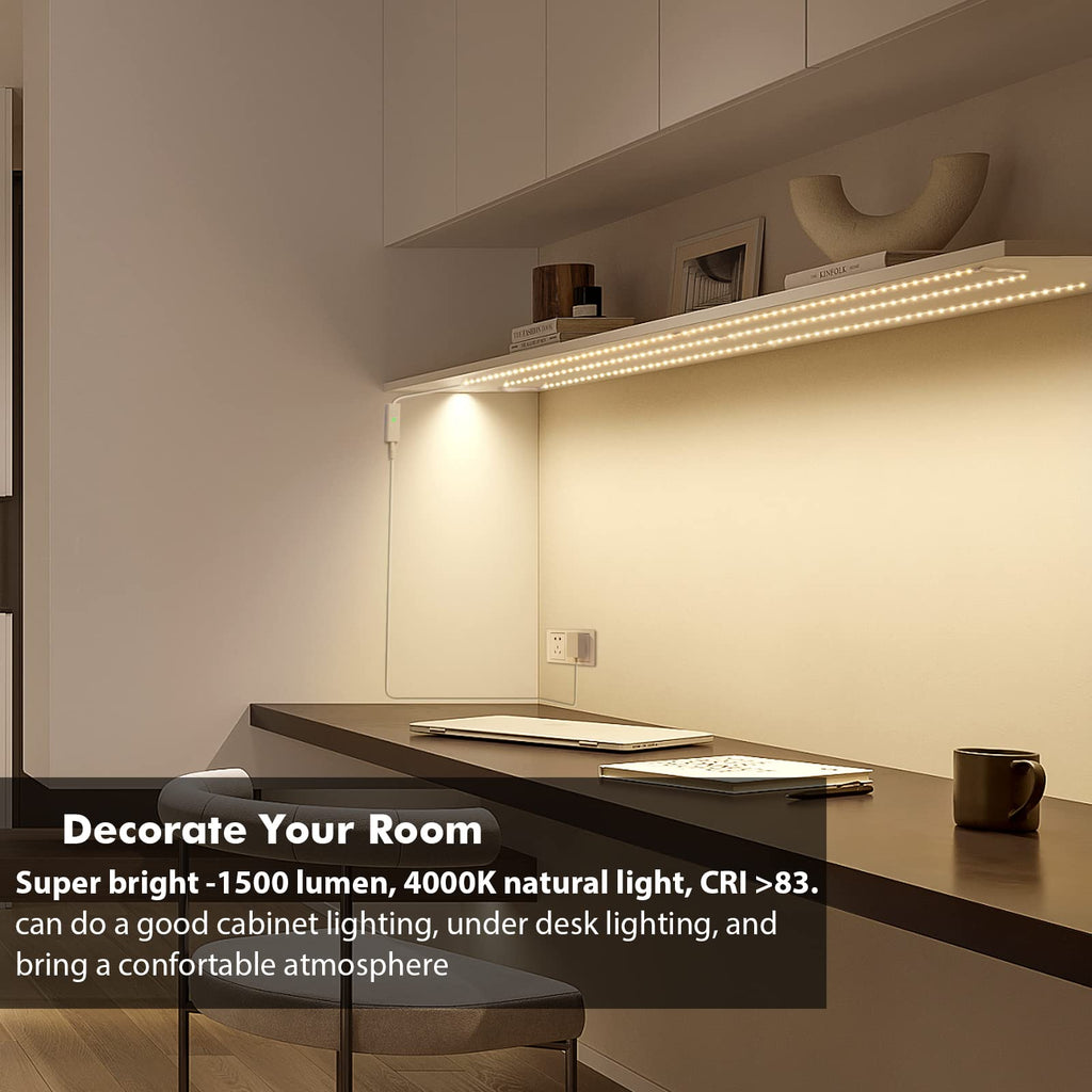 WOBANE Under Cabinet Lighting Kit, 6PCS 20inch LED Strip Bars with 24W Adapter,RF Remote,Hidden Super Bright Daylight for Kitchen Cabinet,Under Desk,Counter Lighting,4000K Natural White,1500LM