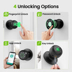 GHome Smart Fingerprint Door Lock, 4 in 1 Smart Fingerprint Door Knob with Keypad, App Control, Auto Lock, Biometric Door Knob with Lock for Bedroom, Apartment, Garage, Home & Office
