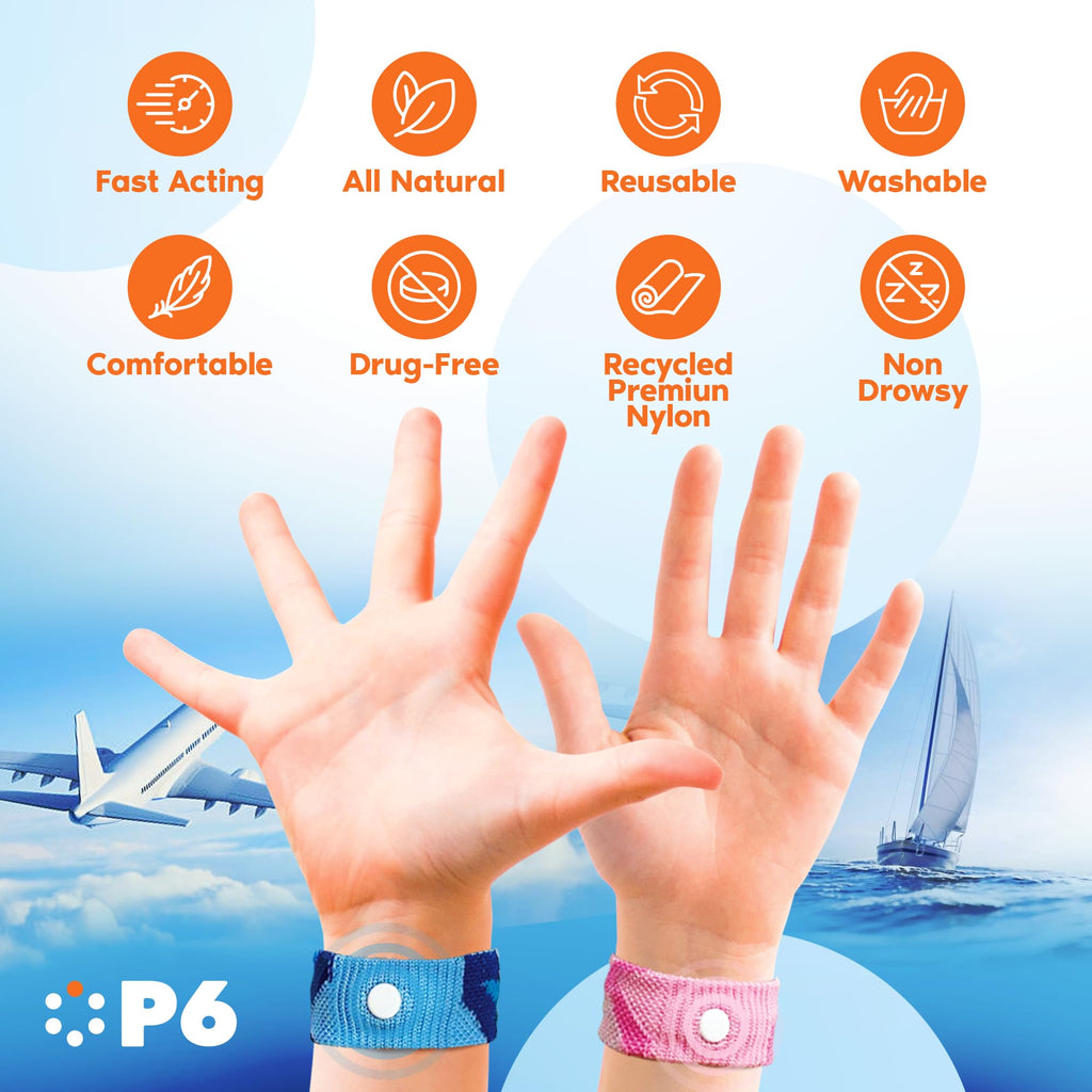 P6 Motion Sickness Bands for Adults, 2 Pack Pink, Grey