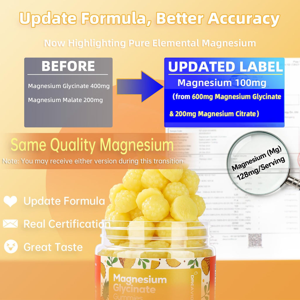 DREAVIO 90 Count Magnesium Glycinate Gummies w/Ashwagandha Supplement - Sugar Free Zinc Magnesium Glycinate Supplement Ashwagandha Gummies for Adults Pineapple Flavor