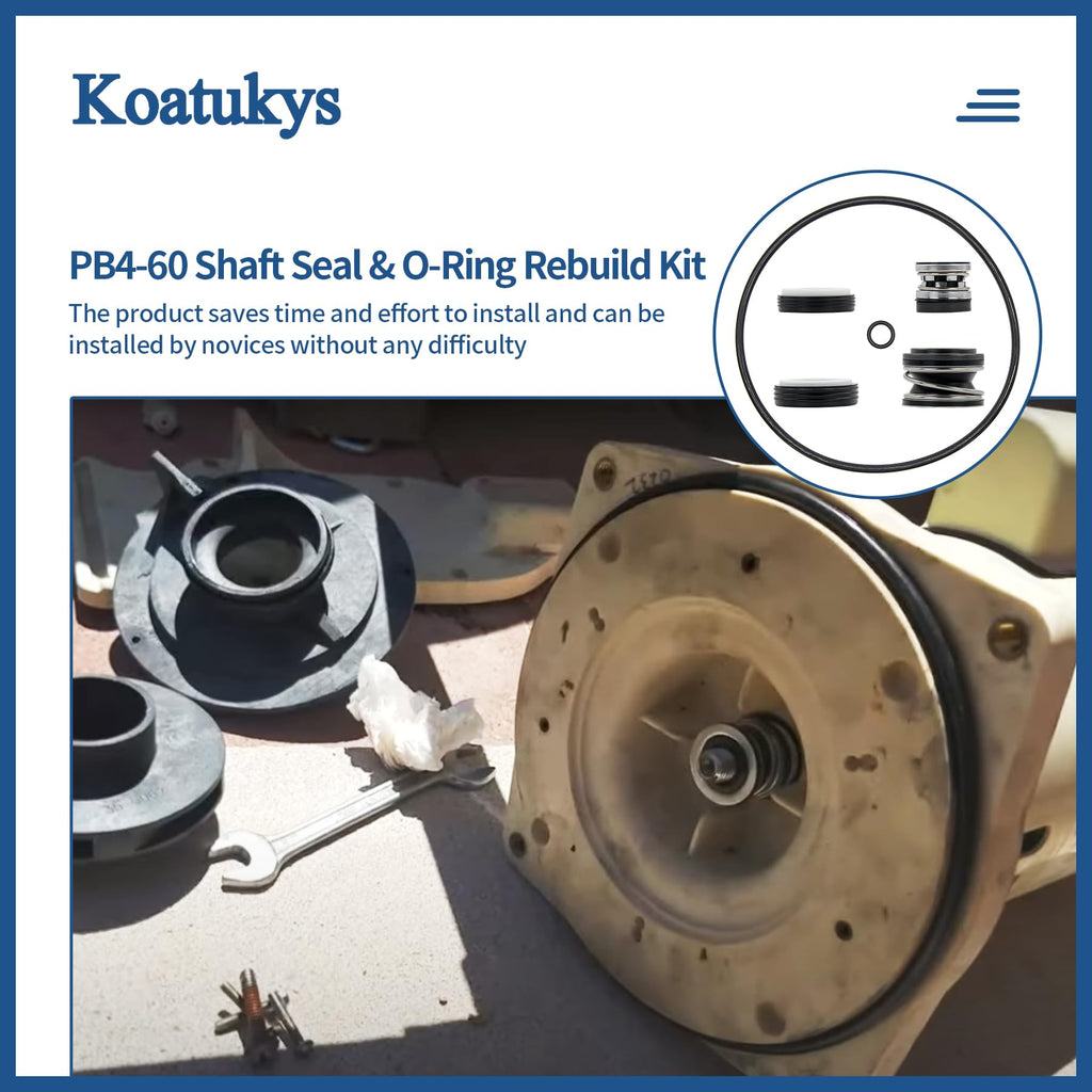 Koatukys PB4-60 Booster Pump Shaft Seal & O-Ring Rebuild Kit Replacement for Polaris 3/4 hp 2012- Later Pool Pump