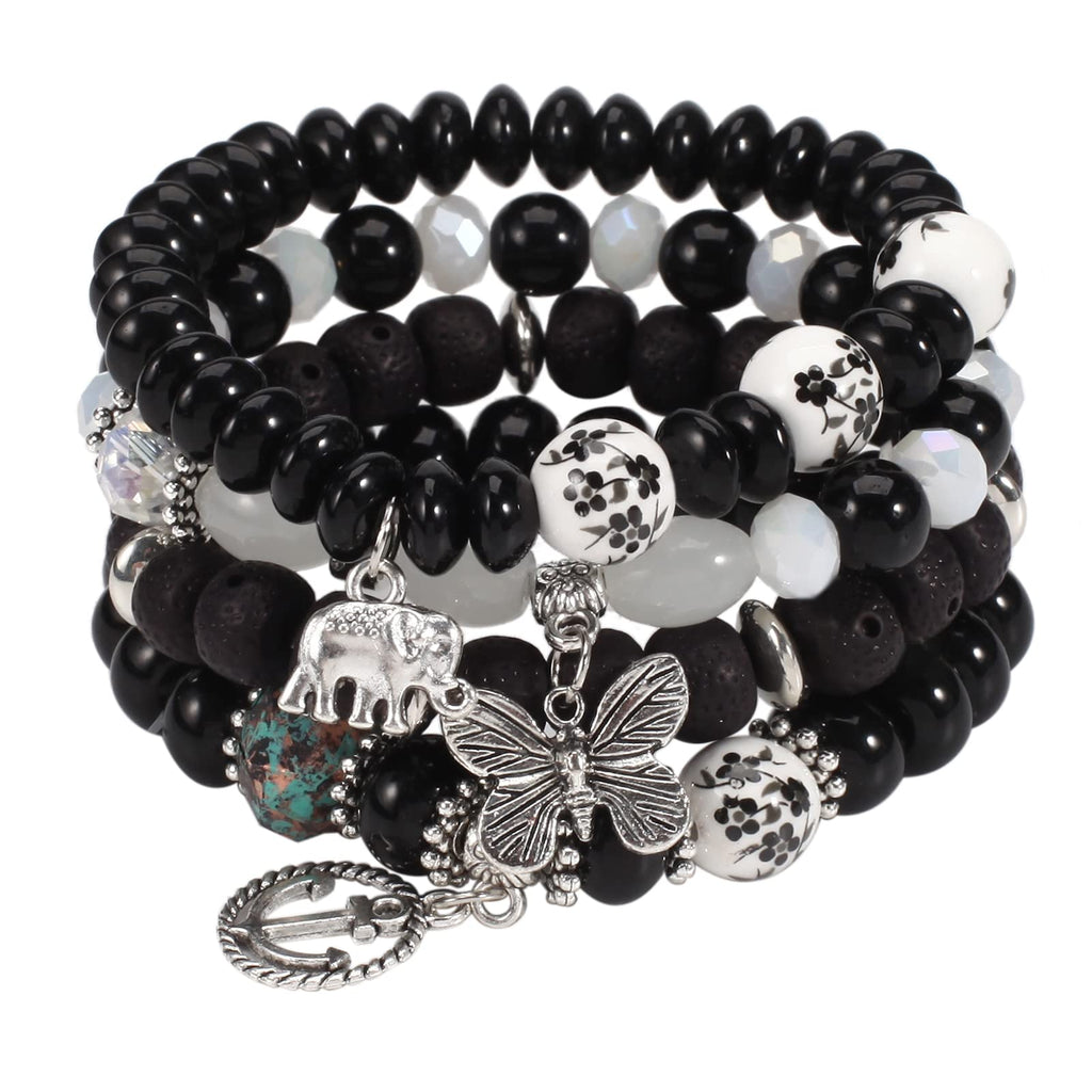 Twinfree Bohemian Bracelets Set for Women, Stackable Boho Stretch Multilayer Colorful Stack Beads Bracelet, Stretchy Beaded Charm Bracelet Ladies 8 Pack