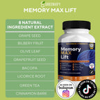 GREENVIFY Memory MAX Lift Brain Support Supplement, Nootropic Cognitive Focus Formula, 60 Capsules
