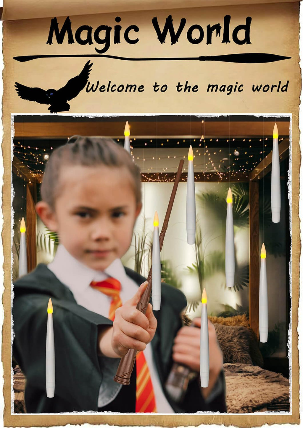 Leejec 20Pcs Flameless Taper Floating Candles with Wand, Halloween Decor