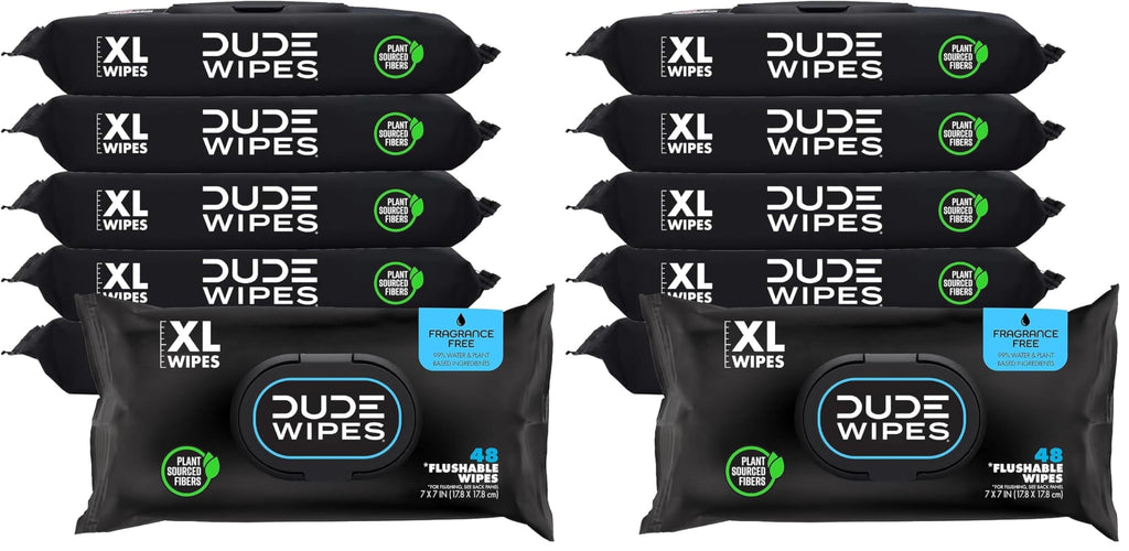 DUDE Wipes - Flushable Wipes - 12 Pack, 288 Wipes - Unscented Extra-Large Adult Wet Wipes - Vitamin-E & Aloe - Septic and Sewer Safe