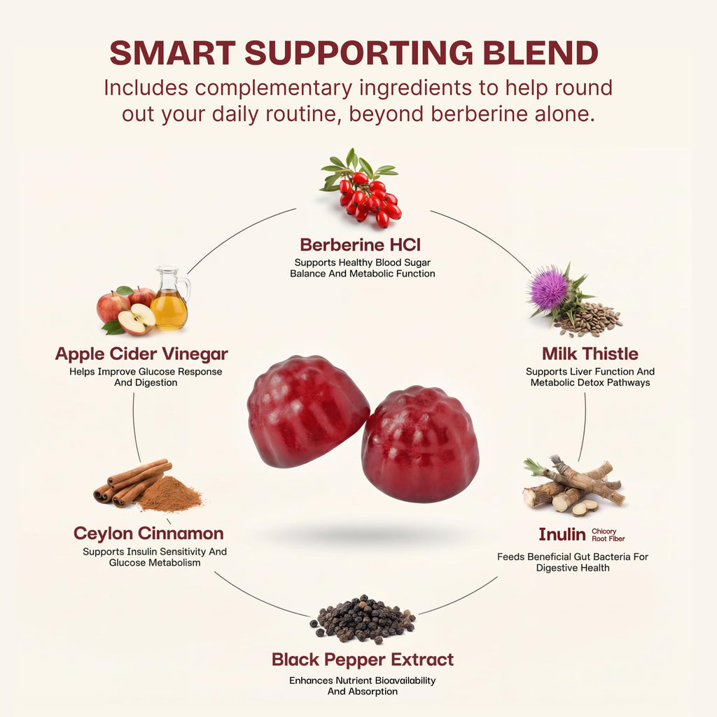 Rootation Berberine HCL 500mg Gummies with Ceylon Cinnamon, Milk Thistle, Apple Cider Vinegar & Inulin Fiber - Zero Sugar Vegan Non-GMO Supplement - 60 Count
