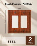 TREEWELL 2-Pack Double Decorator Outlet Cover Plate, Wood Grain Modern Decorative Switch Plates and Outlet Covers, Natural Bamboo Fiber Wall Plates for Electrical Outlets