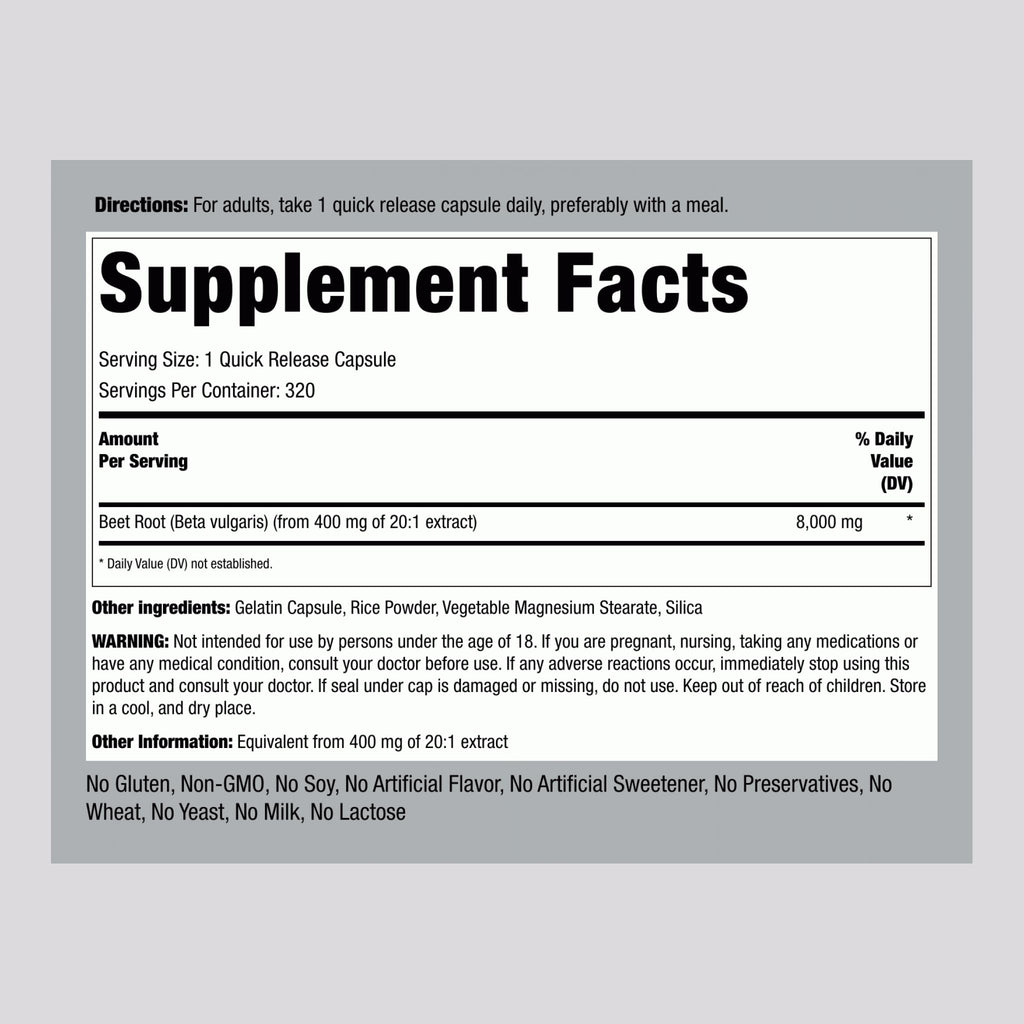 Piping Rock Beet Root Powder Capsules | 320 Pills | Herbal Extract Supplement for Men and Women | Beta Vulgaris | Non-GMO, Gluten Free