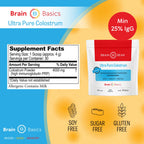 Brain Basics Ultra-Pure Colostrum, 4000mg per Serving, Min 25% IgG antibodies, Gut-Brain-Immune Health, Glowing Hair and Skin. Colostrum Powder from Grass-Fed Cows. 120 Grams - 30 Servings