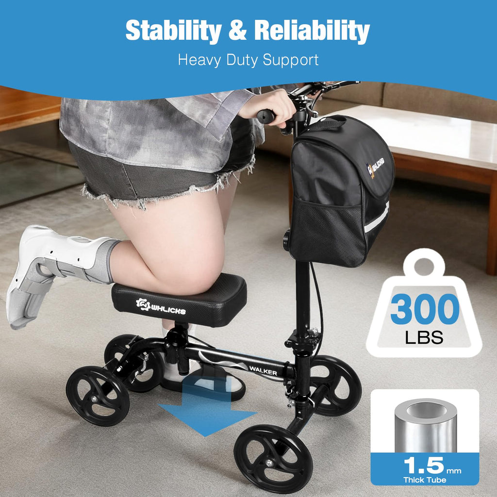 WHLICKS Premium Knee Scooter for Adults for Foot Surgery, Foldable & Steerable Knee Walker with Dual Brakes, Medical Knee Scooter for Broken Foot Injured, Lightweight Leg Scooter for Broken Ankle