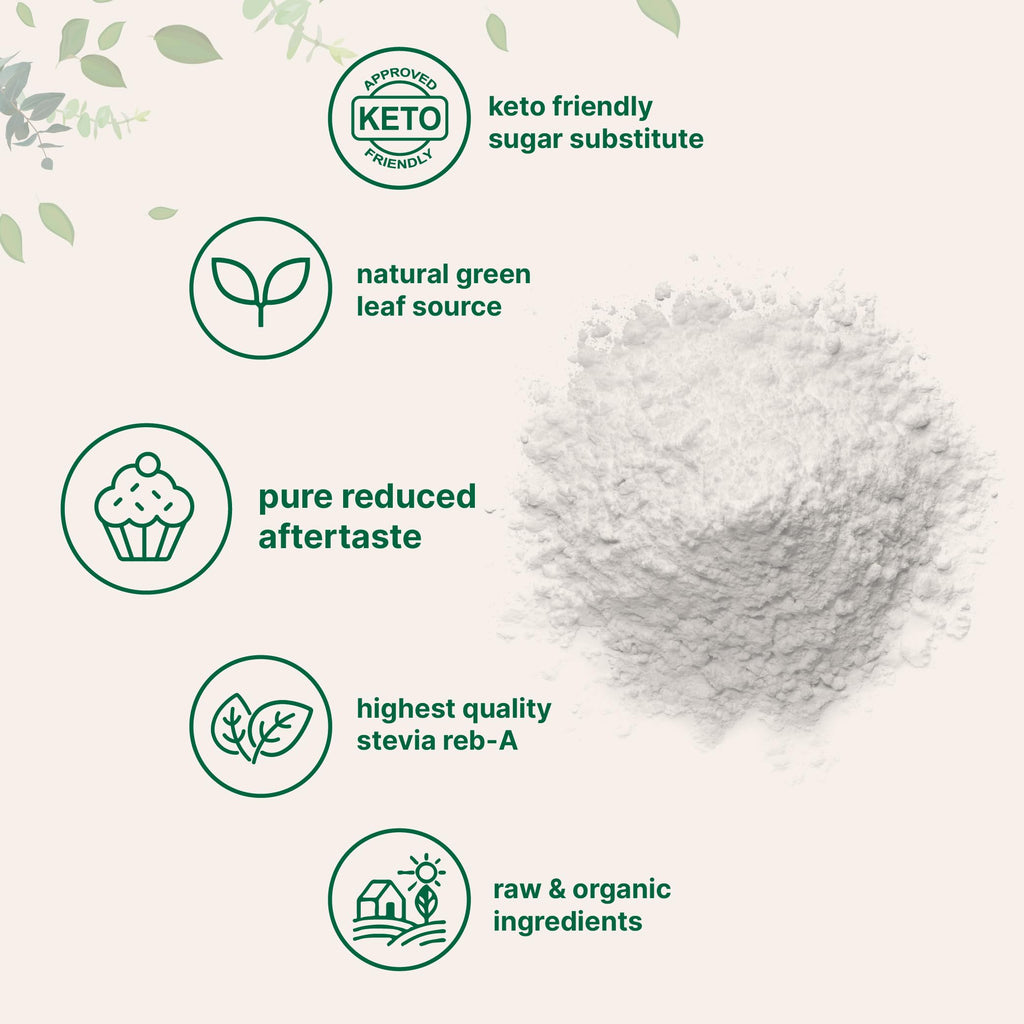 Micro Ingredients Pure Organic Stevia Powder, 1 Pound, 2,837 Servings, Highest Grade Stevia Green Leaf Extract Reb-A, Reduced Bitter Aftertaste, 0 Calorie, Natural Sweetener, Sugar Alternative, Keto Friendly
